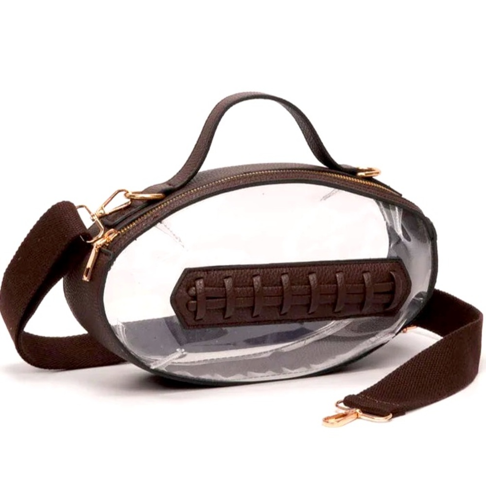 Dark Brown Clear Stadium Approved Bag Game Day Crossbody Purse Football